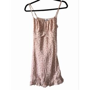 IRIS Pink Floral Mini Dress Small S Ruffle Hem Sleeveless Cottagecore Coquette